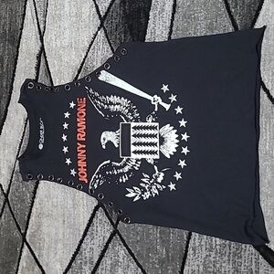 JOHNNY RAMONE RAW-EDGE SILVER GROMMETS GRAPHIC DESIGN TANK-TOP